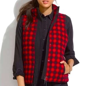 Madewell Vest Red & Black Buffalo Plaid Sherpa Fleece Lined Women's Size Small